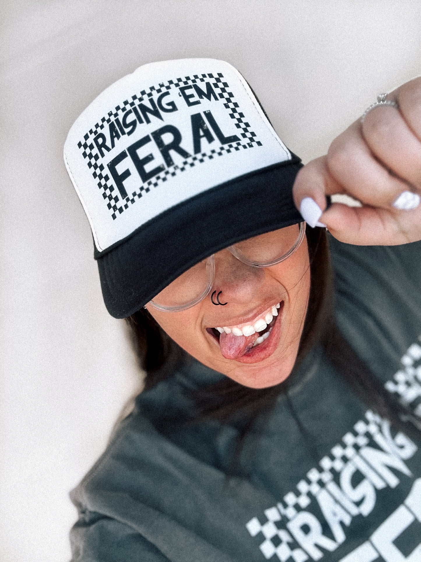 Raising Em Feral | White/Black Otto Trucker Hat - Adult