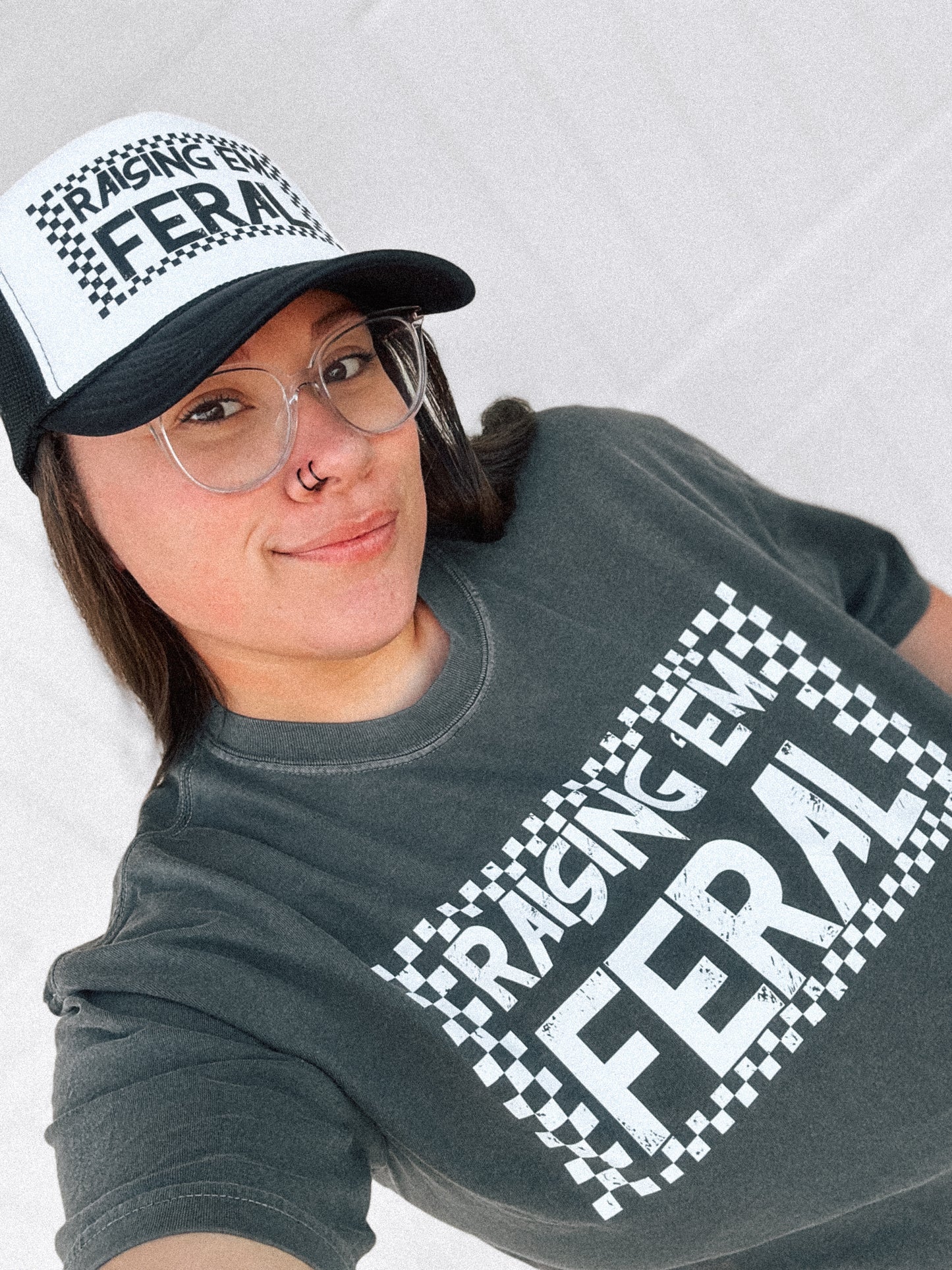 Raising Em Feral | White/Black Otto Trucker Hat - Adult