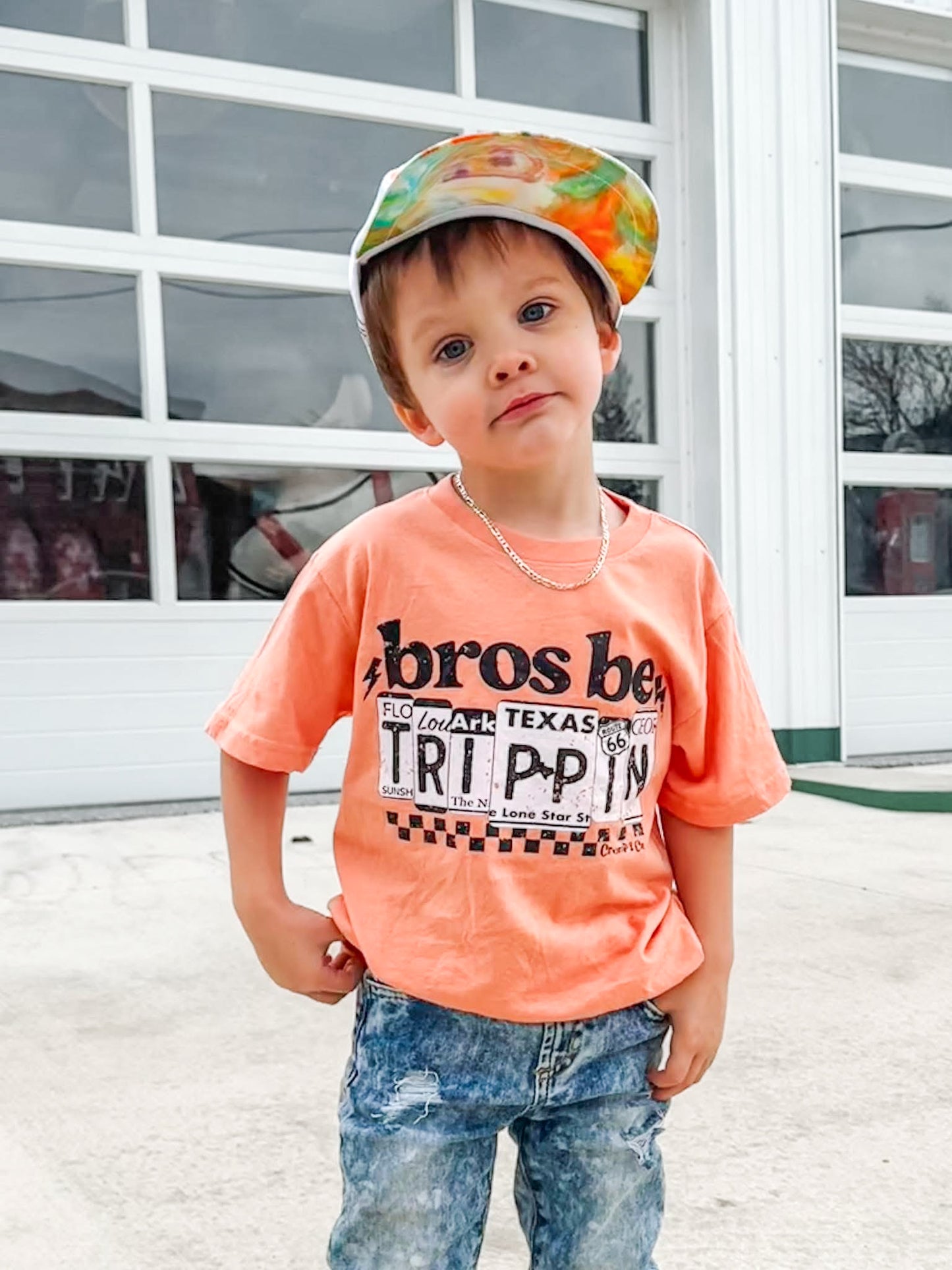 Bros Be Trippin' | Sunset Orange Graphic T-Shirt