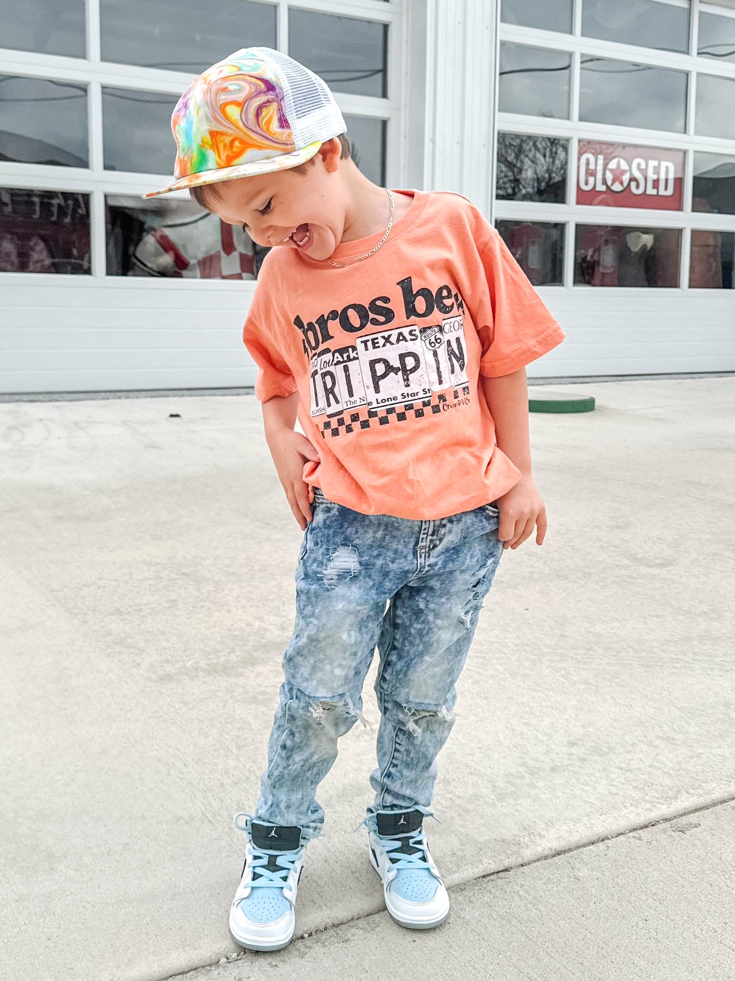 Bros Be Trippin' | Sunset Orange Graphic T-Shirt
