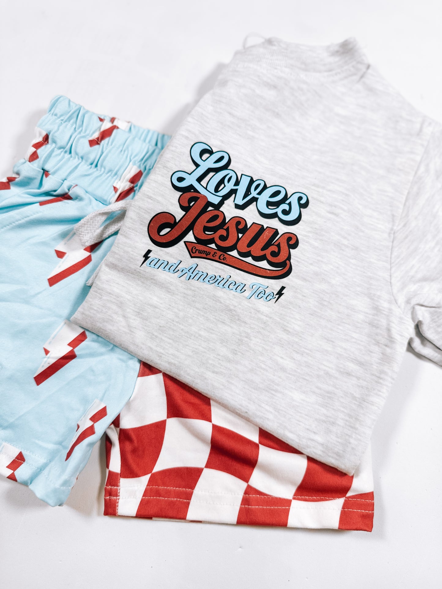 Loves Jesus & America Too | Ash Grey Pocket Graphic T-Shirt