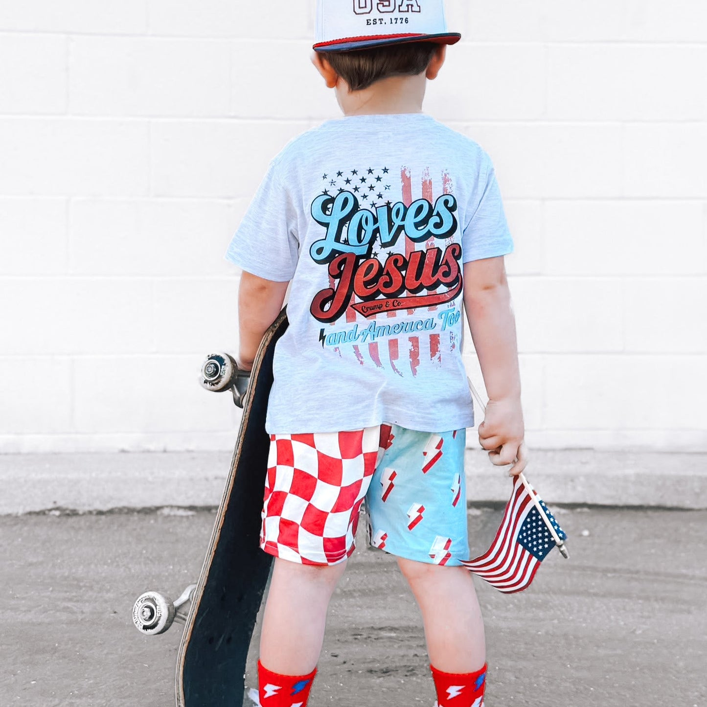 Loves Jesus & America Too | Ash Grey Pocket Graphic T-Shirt