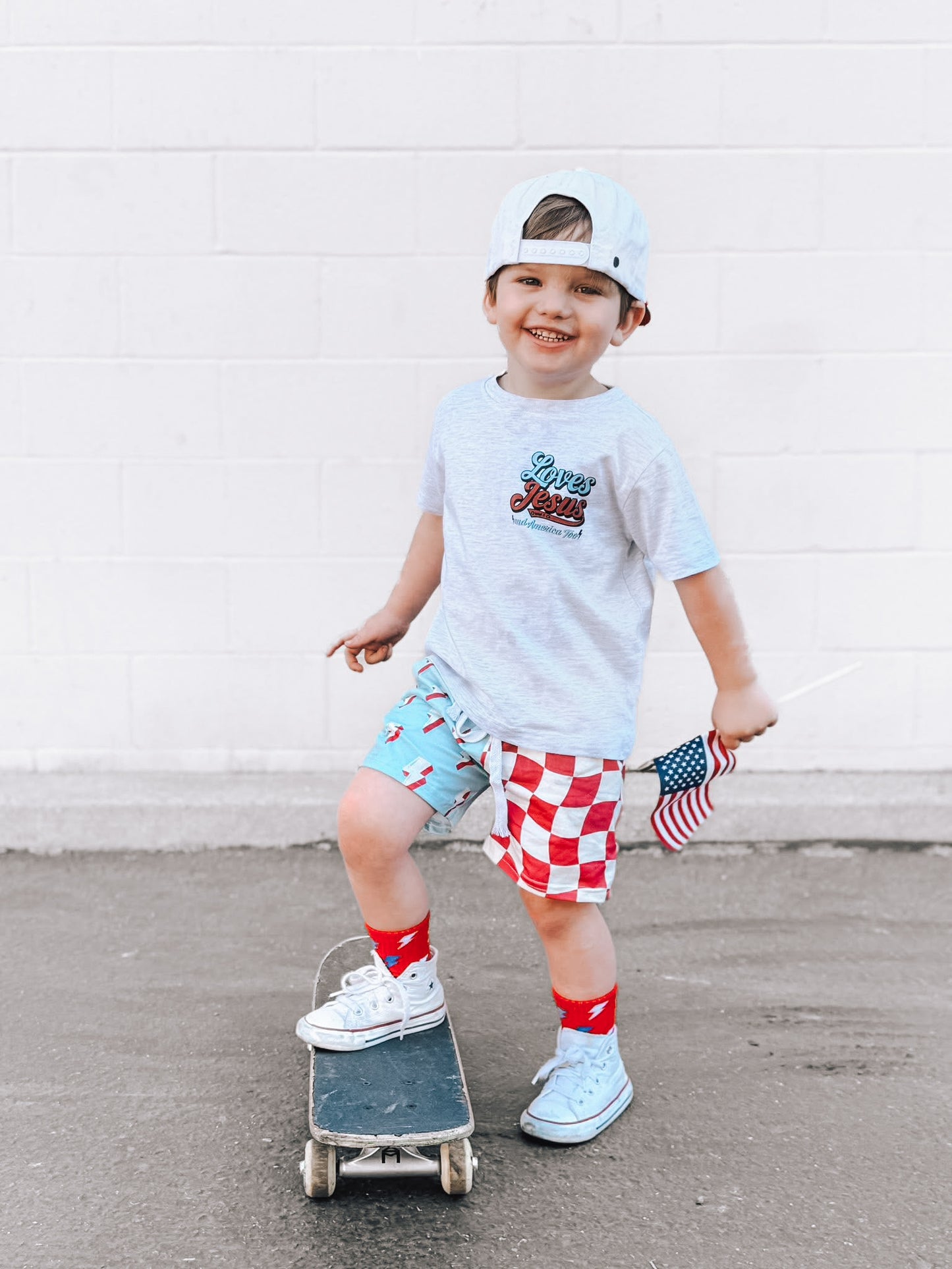 Loves Jesus & America Too | Ash Grey Pocket Graphic T-Shirt