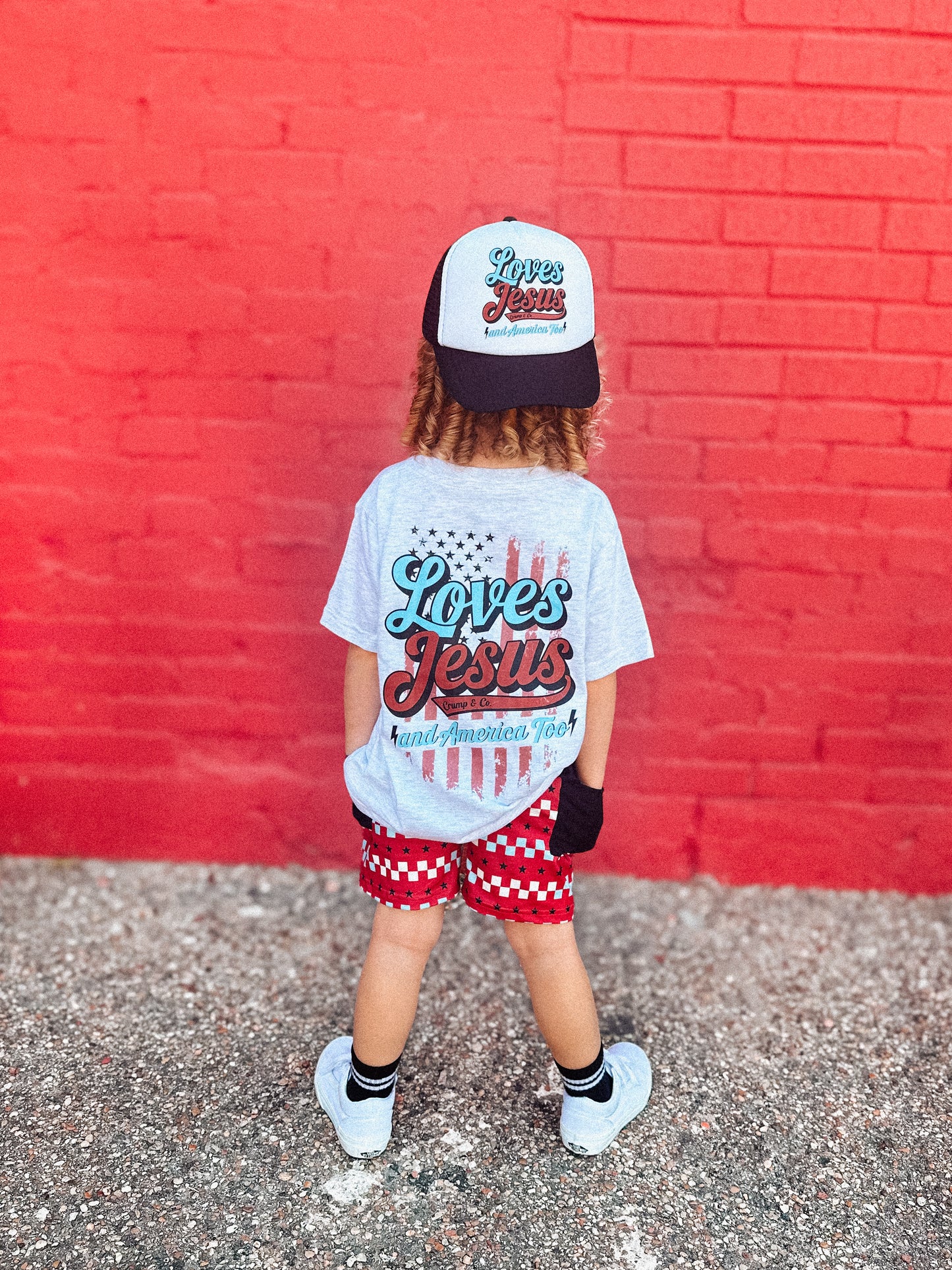 Loves Jesus & America Too | Ash Grey Pocket Graphic T-Shirt