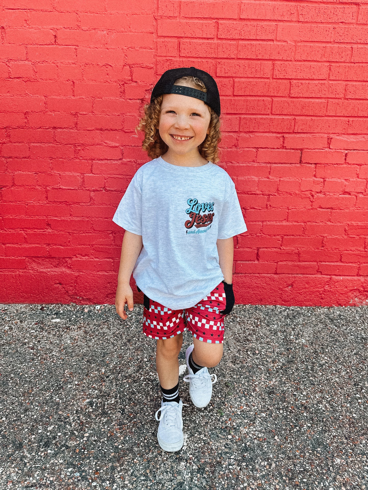 Loves Jesus & America Too | Ash Grey Pocket Graphic T-Shirt