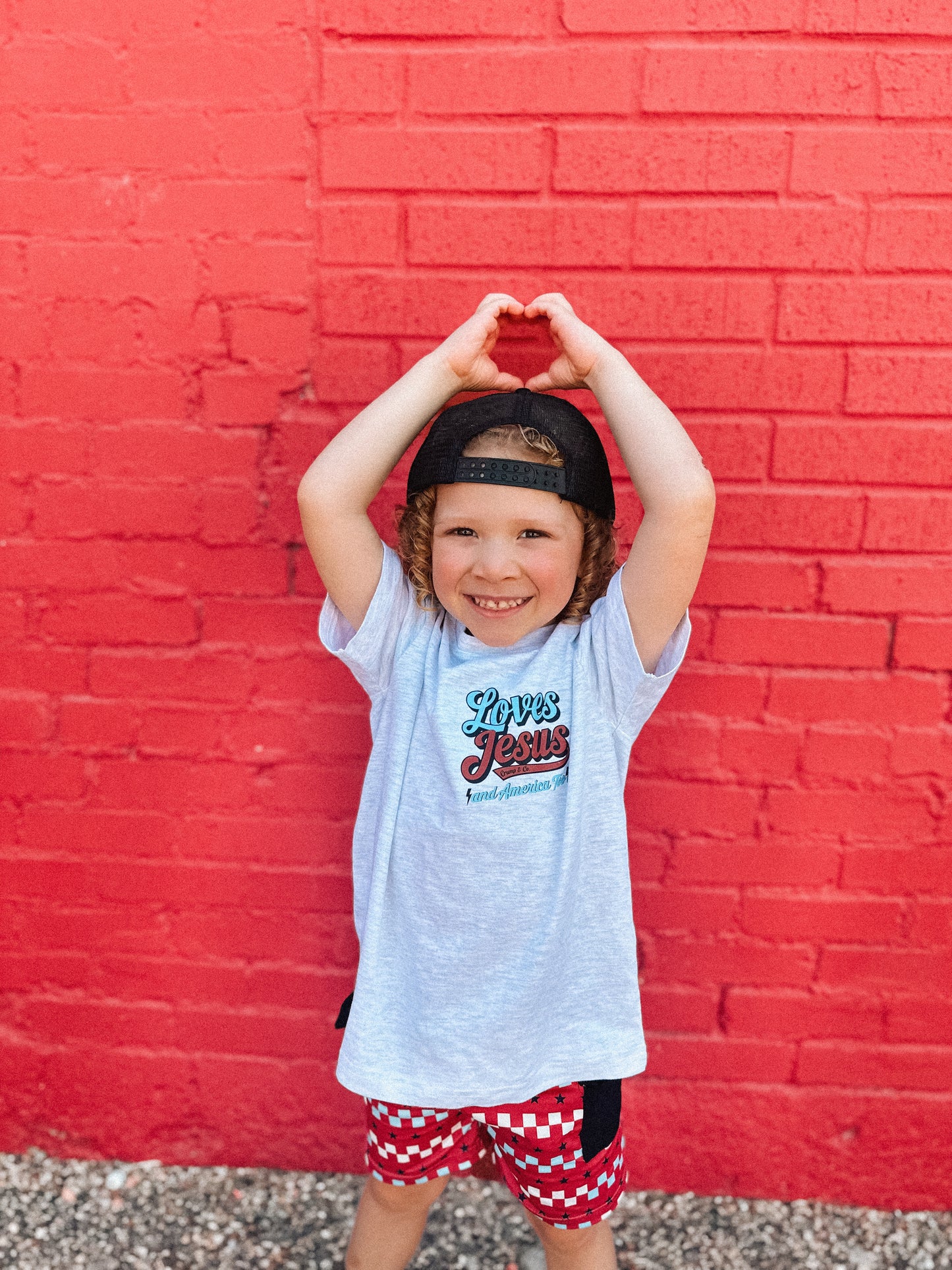 Loves Jesus & America Too | Ash Grey Pocket Graphic T-Shirt