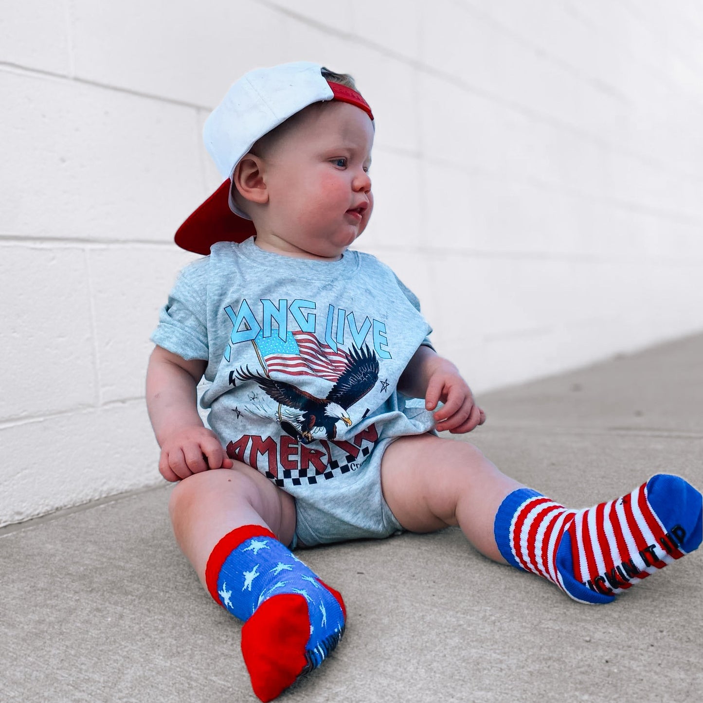 Long Live America | Grey Rolled Sleeve Bubble Romper