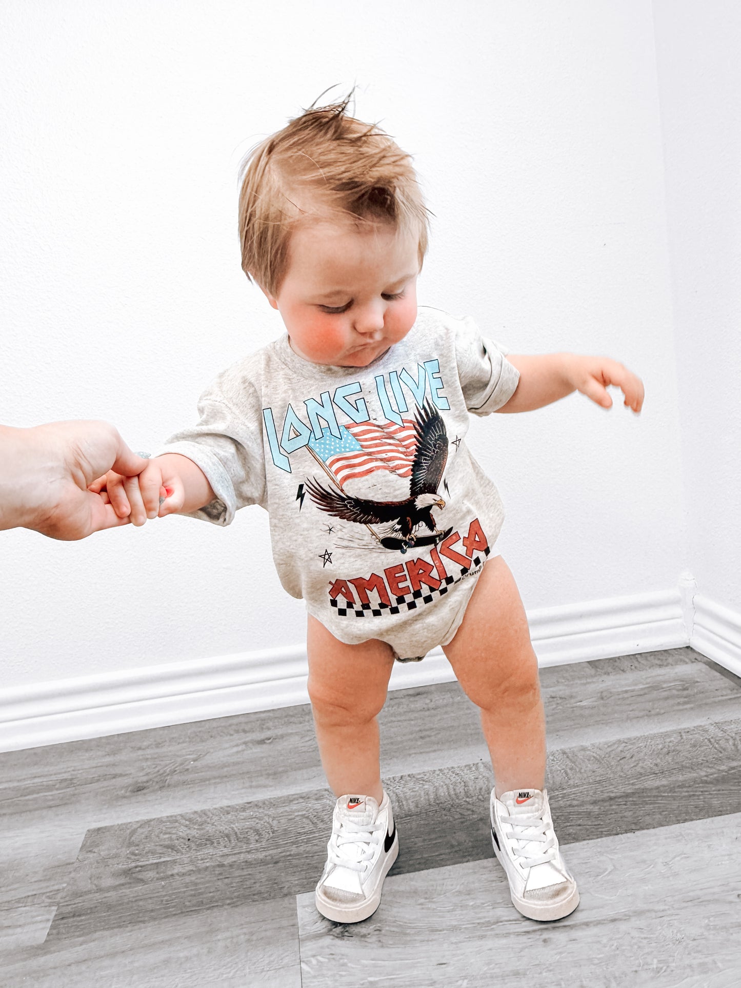 Long Live America | Grey Rolled Sleeve Bubble Romper