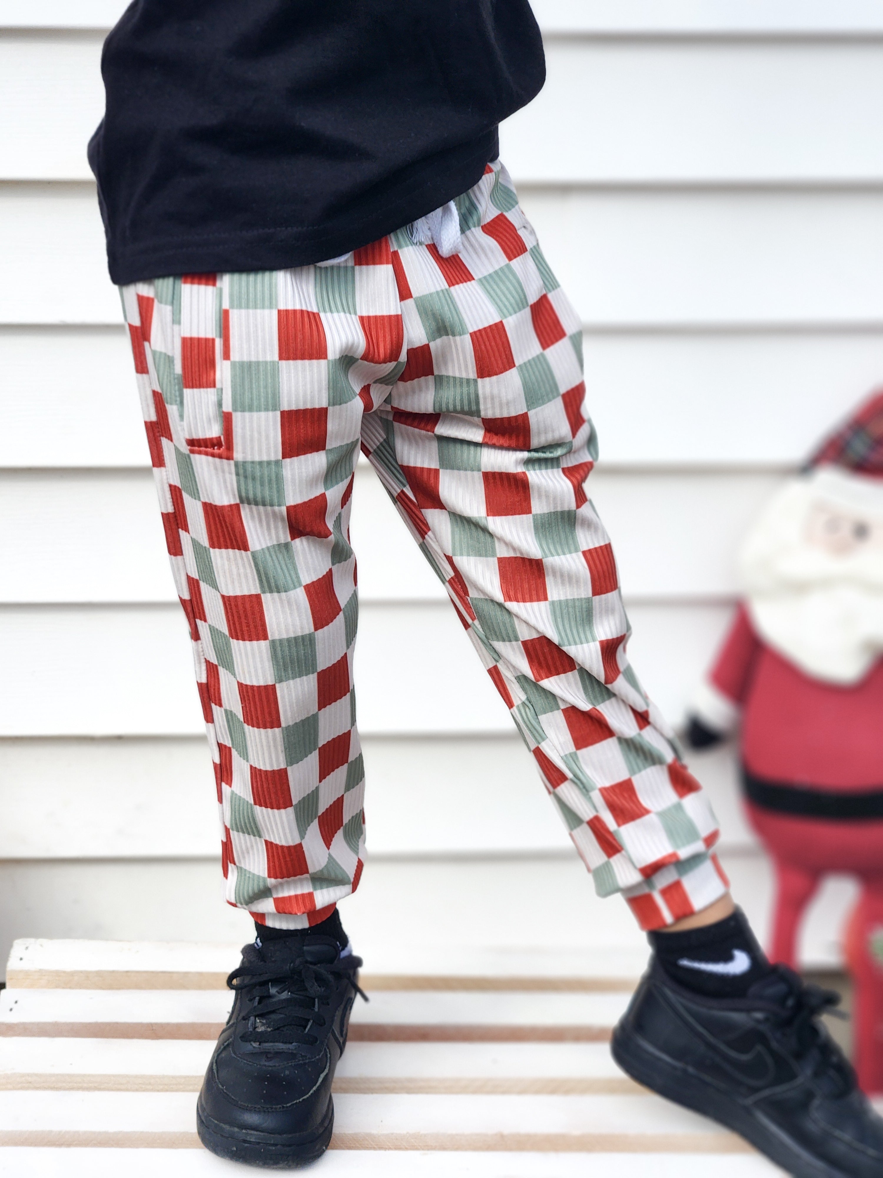 Checkin' Winter | Ribbed Checker Jogger - RED/GREEN