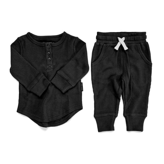 Waffle Knit Set - Black