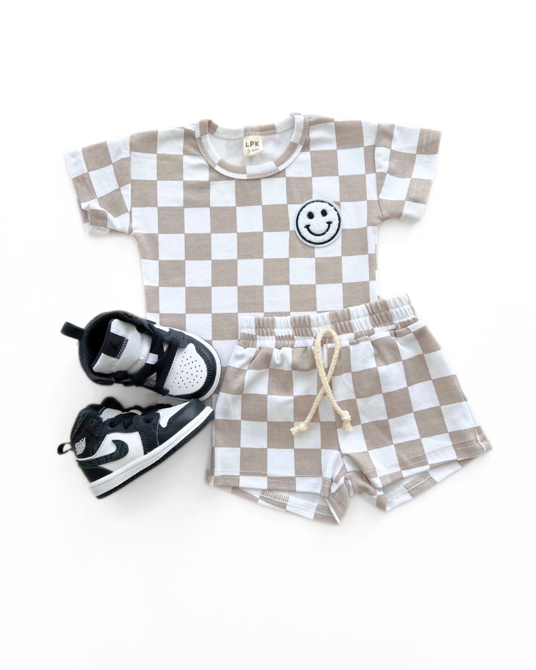 Checkered Shorts Set | Latte