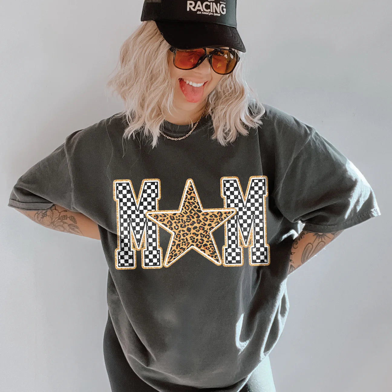 Leopard Star Mama | Comfort Color Tee- Pepper