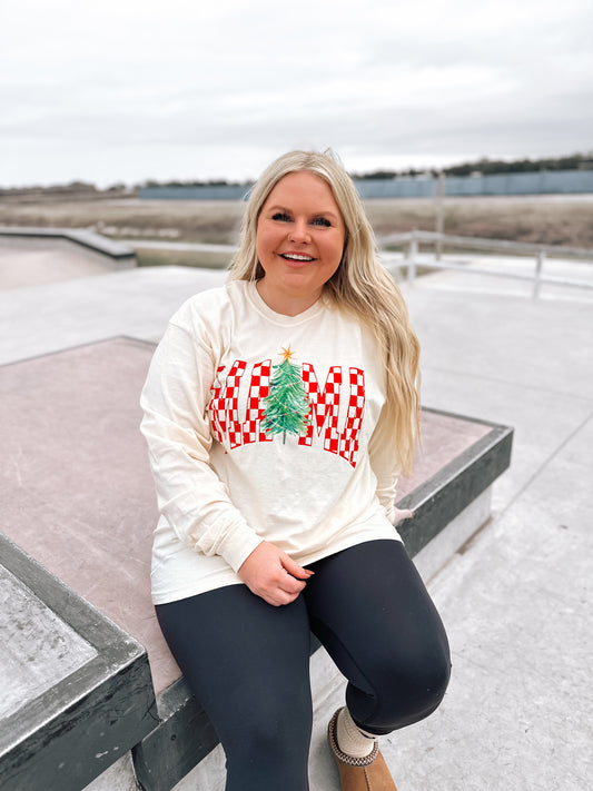 Mama Christmas | Comfort Color Long Sleeve Tee- Ivory