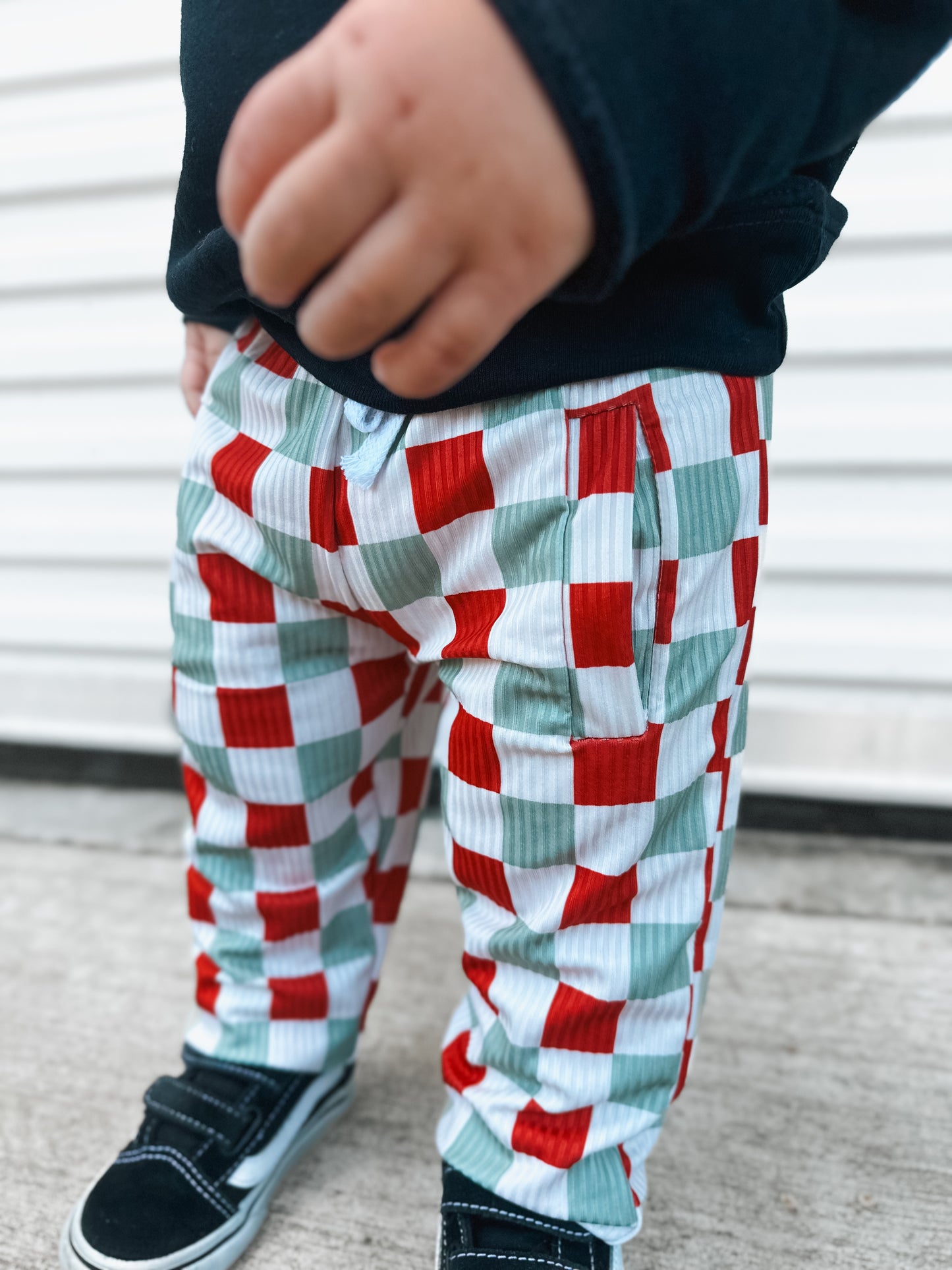 Checkin' Winter | Ribbed Checker Jogger - RED/GREEN