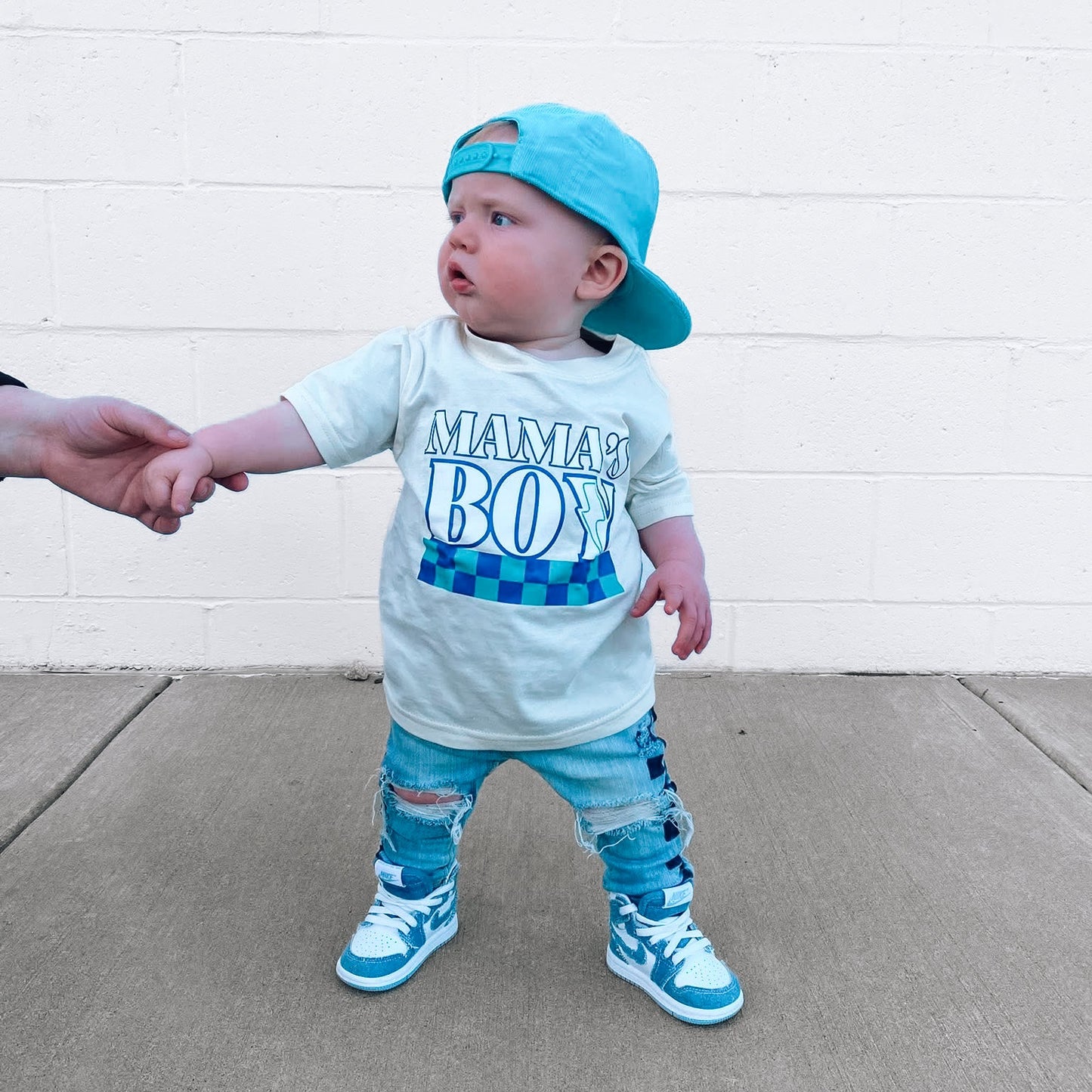 Mama's Boy Checker Bolt  | Ivory Graphic T-Shirt