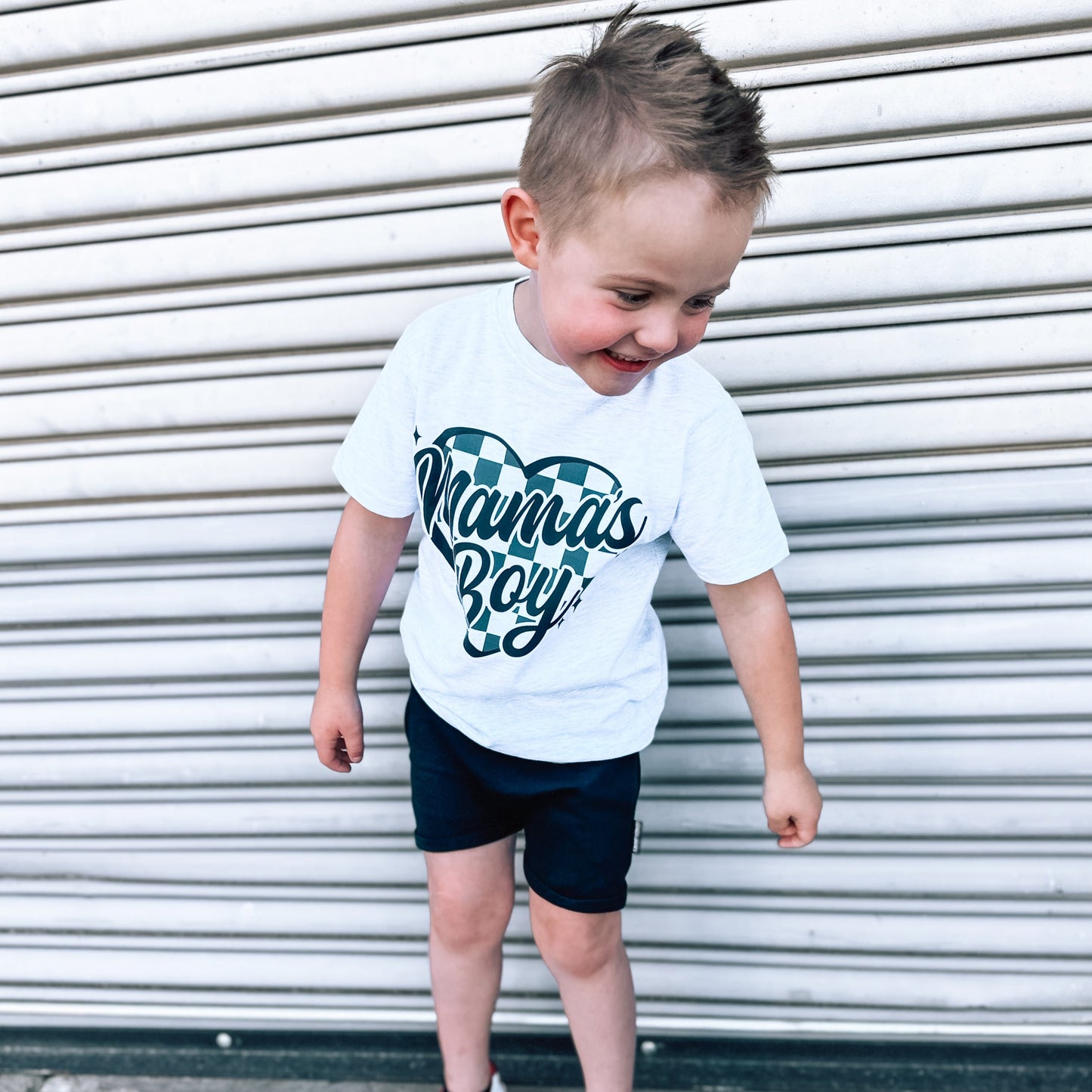 Checker Mama's Boy | Ash Grey Graphic T-Shirt