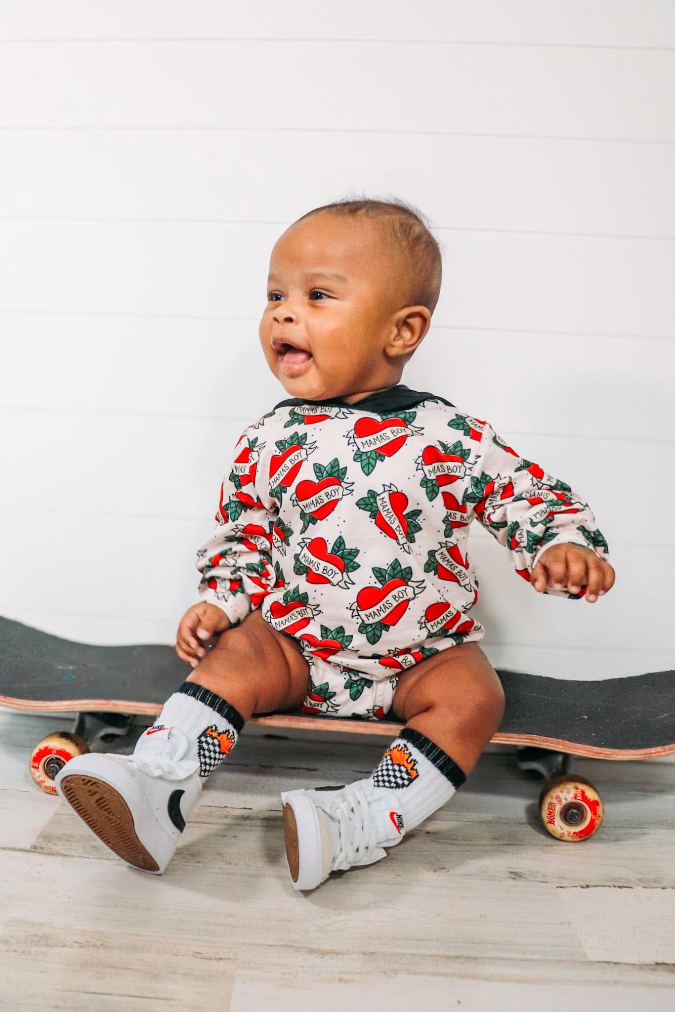 Tattoo Mama's Boy | Long Sleeve Bubble Romper Oatmeal*