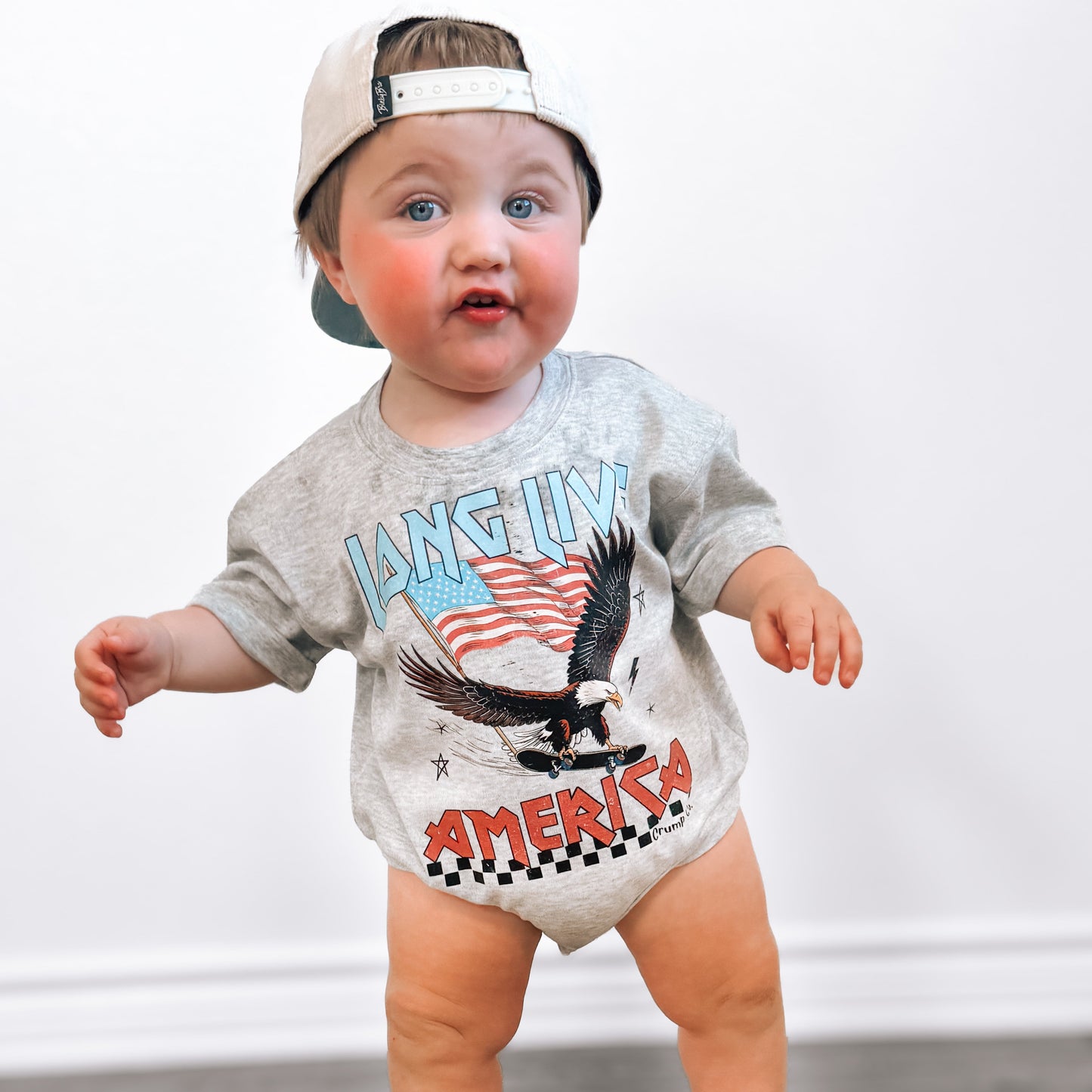 Long Live America | Grey Rolled Sleeve Bubble Romper