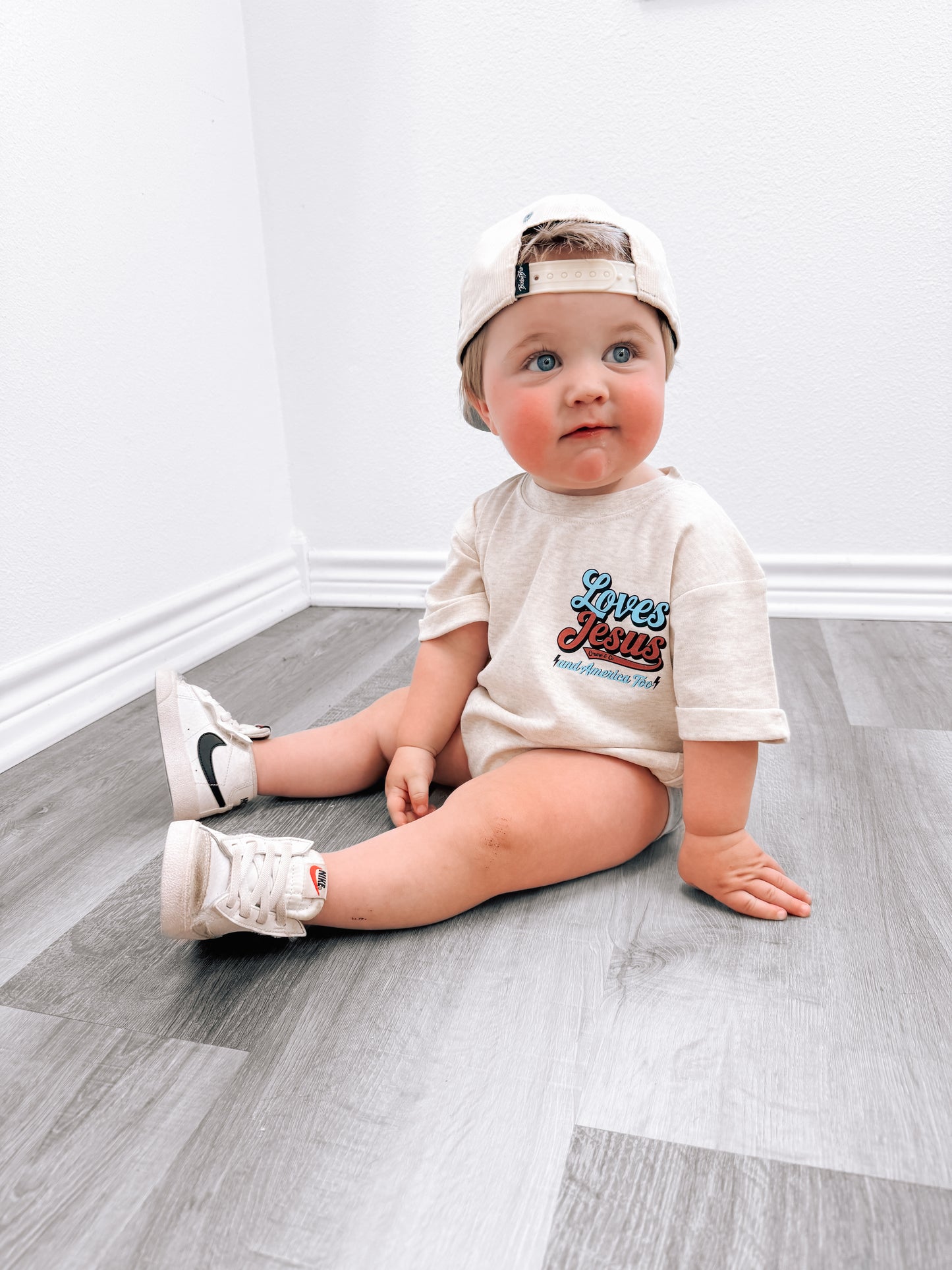 Loves Jesus | Ivory Rolled Sleeve Bubble Romper