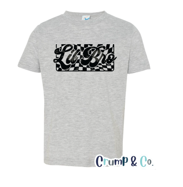 Lil Bro Retro Checker | Grey Graphic T-shirt