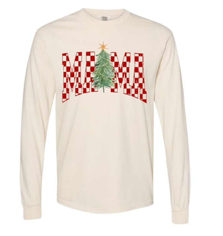 Mama Christmas | Comfort Color Long Sleeve Tee- Ivory