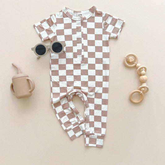 Bamboo Checkered Jumpsuit | Latte