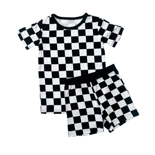 Bamboo Two Piece Shorts Set | Black Checkered