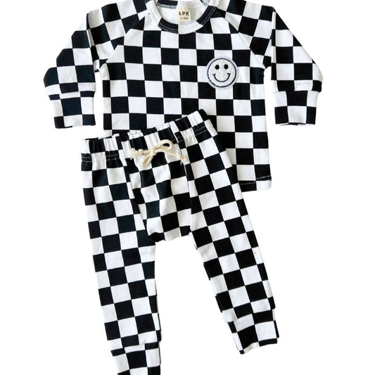 Checkered Smiley Lounge Set | Black