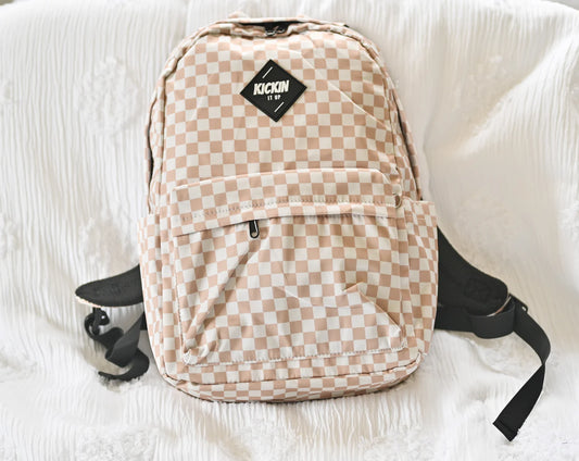 Full Size Cream Check Backpack