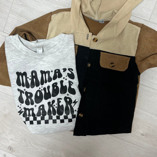 Mama's Trouble Maker | Grey Graphic T-Shirt