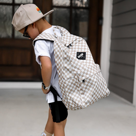 Full Size Tan Checkered Backpack